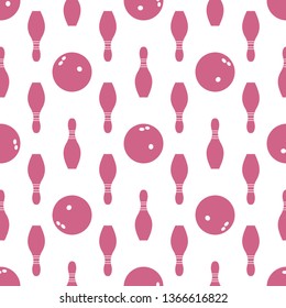 Seamless pattern with bowling pins and bowls. Sports theme. Games, hobbies, entertainment. Design for banner, poster or print.