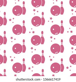 Seamless pattern with bowling pins and bowls. Sports theme. Games, hobbies, entertainment. Design for banner, poster or print.