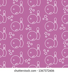 Seamless pattern with bowling pins and bowls. Sports theme. Games, hobbies, entertainment. Design for banner, poster or print.