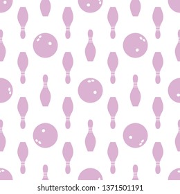 Seamless pattern with bowling pins and bowls. Sports theme. Games, hobbies, entertainment. Design for banner, poster or print.