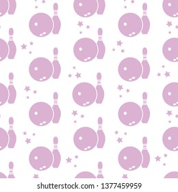 Seamless pattern with bowling pins and bowls. Sports theme. Games, hobbies, entertainment. Design for banner, poster or print.