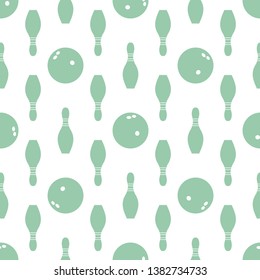 Seamless pattern with bowling pins and bowls. Sports theme. Games, hobbies, entertainment. Design for banner, poster or print.