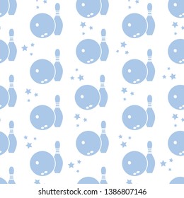Seamless pattern with bowling pins and bowls. Sports theme. Games, hobbies, entertainment. Design for banner, poster or print.