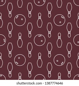 Seamless pattern with bowling pins and bowls. Sports theme. Games, hobbies, entertainment. Design for banner, poster or print.