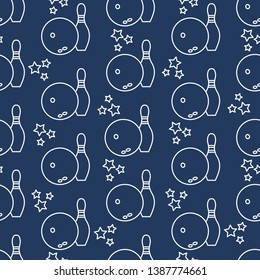 Seamless pattern with bowling pins and bowls. Sports theme. Games, hobbies, entertainment. Design for banner, poster or print.