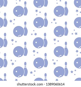 Seamless pattern with bowling pins and bowls. Sports theme. Games, hobbies, entertainment. Design for banner, poster or print.