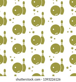 Seamless pattern with bowling pins and bowls. Sports theme. Games, hobbies, entertainment. Design for banner, poster or print.