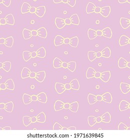 Seamless pattern with bows, asymmetric random polka dots, bubbles or buttons. Cute fun simple abstract vector background, texture for fabric, wrapping paper, kids design