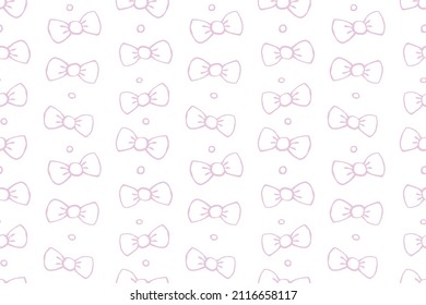 Seamless pattern with bows, asymmetric random polka dots, bubbles or buttons. Cute fun simple abstract vector background, texture for fabric, wrapping paper, kids design