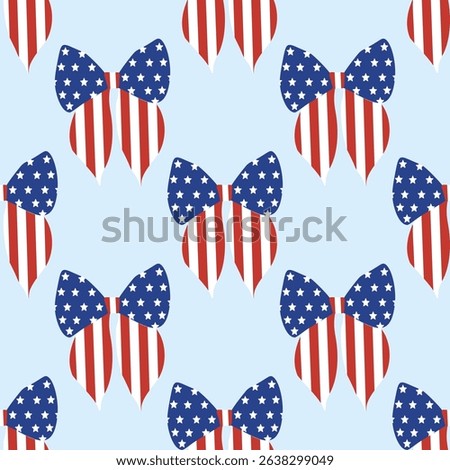 Seamless pattern  with bows decorated in the American flag design. Perfect for celebrations like Independence Day, Memorial Day, or national events. Vector illustration