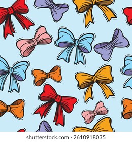 Seamless pattern of bows. Hand Drawn Vintage Decorative Element For Gifts And Presents Vector Illustration