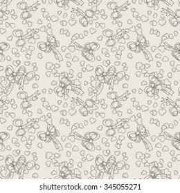 Seamless pattern with bows and hearts. For textiles, wrapping paper, wallpaper, pattern fills, web page background, surface textures.