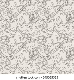 Seamless pattern with bows and hearts. For textiles, wrapping paper, wallpaper, pattern fills, web page background, surface textures.