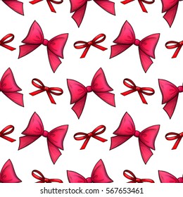Seamless pattern of bows icons. Colorful sketch style for decoration. Vector.