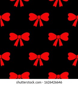 Seamless pattern with bows on a black background. Hand drawing. Children's print. Valentine's day. Design for printing on paper and fabric.Birthday.Vector illustration