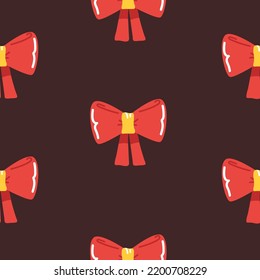 Seamless pattern with bows on brown background. Vector illustration.