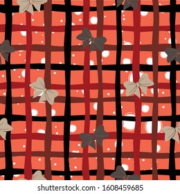 Seamless Pattern with bows on red background. Repeating pattern. Vector Illustration