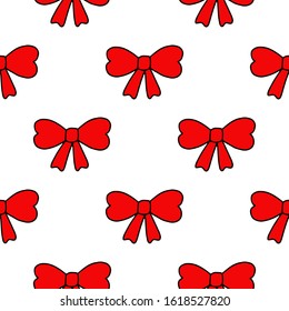 Seamless pattern with bows on a white background. Hand drawing. Children's print. Valentine's day. Design for printing on paper and fabric.Birthday.Vector illustration