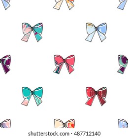 Seamless pattern with bows on a white background. Vector illustration.