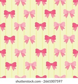 Padrão contínuo com arcos em tons de rosa em um fundo listrado amarelo