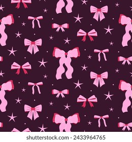 Arcos y cintas sin costuras para el cabello. Ilustración vectorial plana. Tejido de arco de moda. Tracería de elementos de peinado vintage lindo