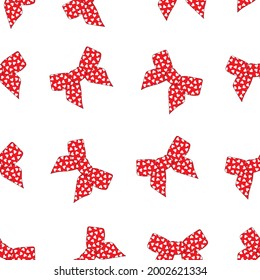 Seamless pattern bows vector illustration. Red bow hearts print