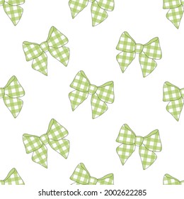 Seamless pattern bows vector illustration. Green bow plaid print