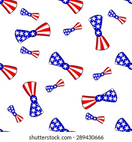 Seamless pattern with bow-ties painted in the colors of the American flag