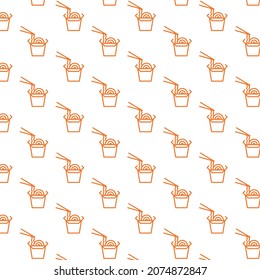 Seamless pattern of box noodles in white background with mini doodle (icon). Vector Illustration