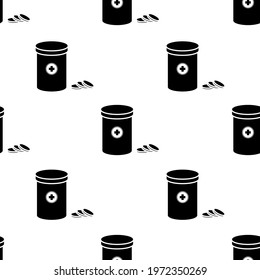 Seamless pattern, box with pills isolated on white background.