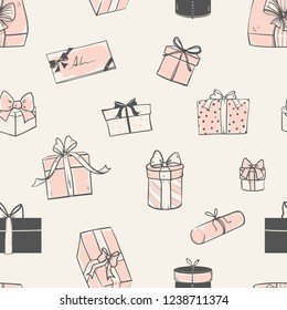 
Seamless pattern with boxes and gifts. Christmas pattern.Vector illustration. 
