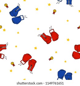 
Seamless pattern Boxing Gloves doodles hand drawn Line icons with stars on white Background.printing wallpaper.vector illustration
