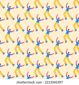 Seamless pattern of a boy who dances and rejoices. The concept of victory, good luck.
