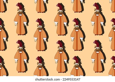 Seamless pattern with boyar of Kievan Rus in cut out paper style. A nobleman in a orange robe and hat. 