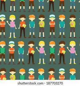 Seamless Pattern of Boys Character Mascots for Design Print