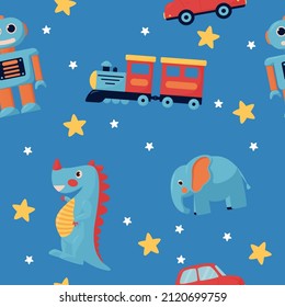 seamless pattern of boys childrens toys cartoon set