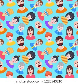 Seamless pattern with boys on blue background.Vector illustration