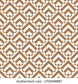 Seamless pattern. Brackets, checks wallpaper. Curves, polygons illustration. Geometric background. Folk motif. Chevrons, rhombuses ornament. Textile print, web design, abstract backdrop. Vector art.