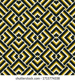 Seamless pattern. Brackets, checks wallpaper. Chevrons, squares, crosses ornament. Curves, polygons illustration. Geometric background. Folk motif. Textile print, web design, abstract. Vector artwork