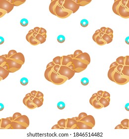 Seamless pattern of braided buns. Vector illustration isolated on a white background. Texture for fabrics, textiles, menus, packaging, website, etc.