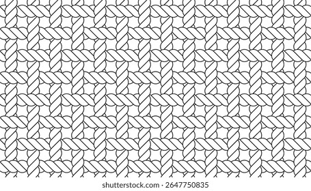 Seamless pattern of braided rope or mesh rope or cable texture. Interwoven knot line art in monochrome. Ideal for nautical, textile, fabric, craft, or marine-themed backgrounds and prints.