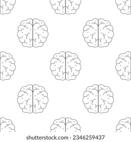 Seamless pattern with brain. Black stmbol of mind on white background. Texture with human brain. monochrome design. flat vector illustration