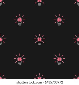 Seamless pattern with brain in lightbulb. Creative idea template. Vector illustration for design, web, wrapping paper, fabric, wallpaper.