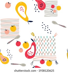 seamless pattern brakfast with fruit 