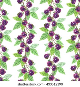 Seamless pattern with branch blackberries in watercolor style, vector illustration. Nature seamless pattern
