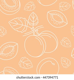 Seamless pattern with branch and fruit of apricot