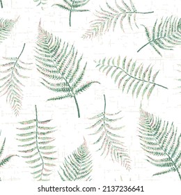 patrón ininterrumpido con rama de beigefern verde. Patrón de invitación. postal, papel tapiz, volantes, impresiones, papel de scrapreserve.Patrón de vegetación de acuarela realista y sin inconvenientes. Hojas de Fern dibujadas a mano
