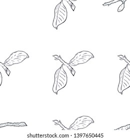 Seamless pattern branch with green leaves. Drawing, vector illustration, white background.