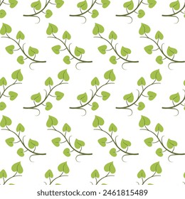 Seamless pattern with branch of green leaves. Jungle Plants repeat Vector Pattern isolated on White Background. Summer background for textile, paper and fabric print