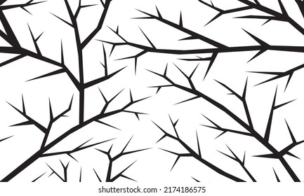Seamless pattern branch isolated on a white background.Tree without leaves and branches illustration.